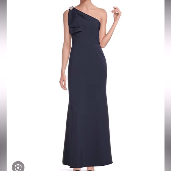 NWOT Eliza J one shoulder navy trumpet gown - Picture 1 of 13